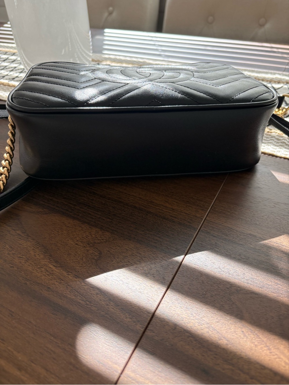 Gucci Black Leather GG Marmont Chevron Camera Bag with Gold Hardware - Picture 5 of 10